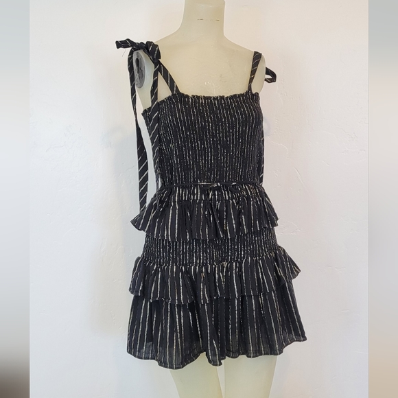 House of harlow black and gold smocked elastic dress - Picture 2 of 7